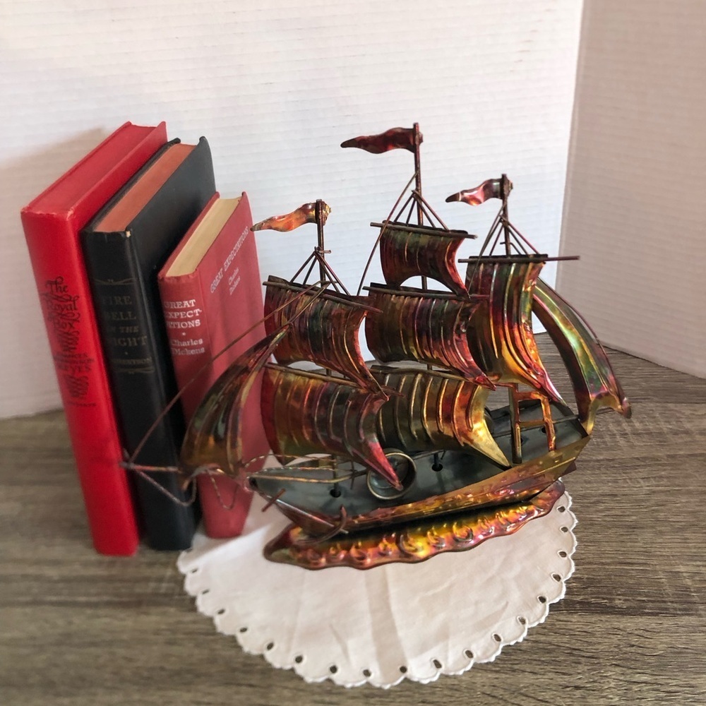Vtg MCM Copper Sailboat Decor